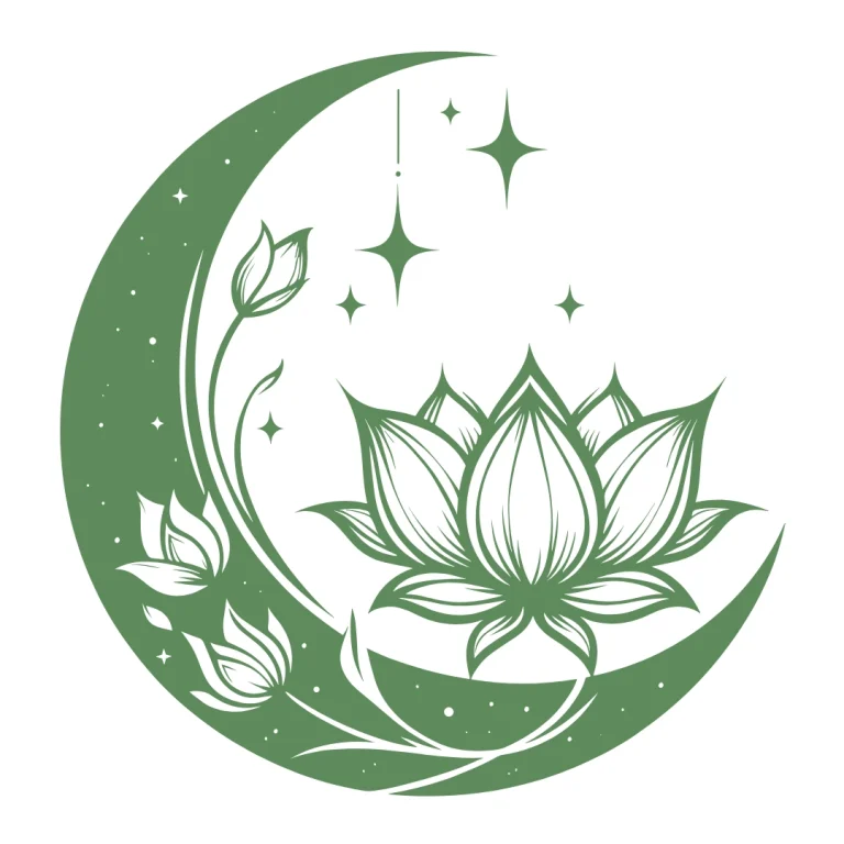 Quartier de lune couleur verte avec fleur de lotus au centre