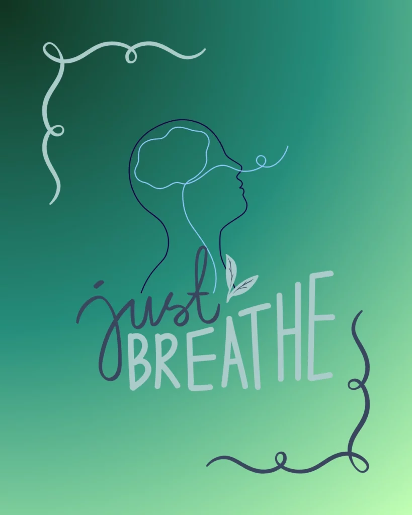 Image d'une silhouette respirant avec le texte just breath